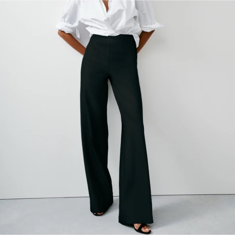 Black Linen Blend Trousers Pants - 6P